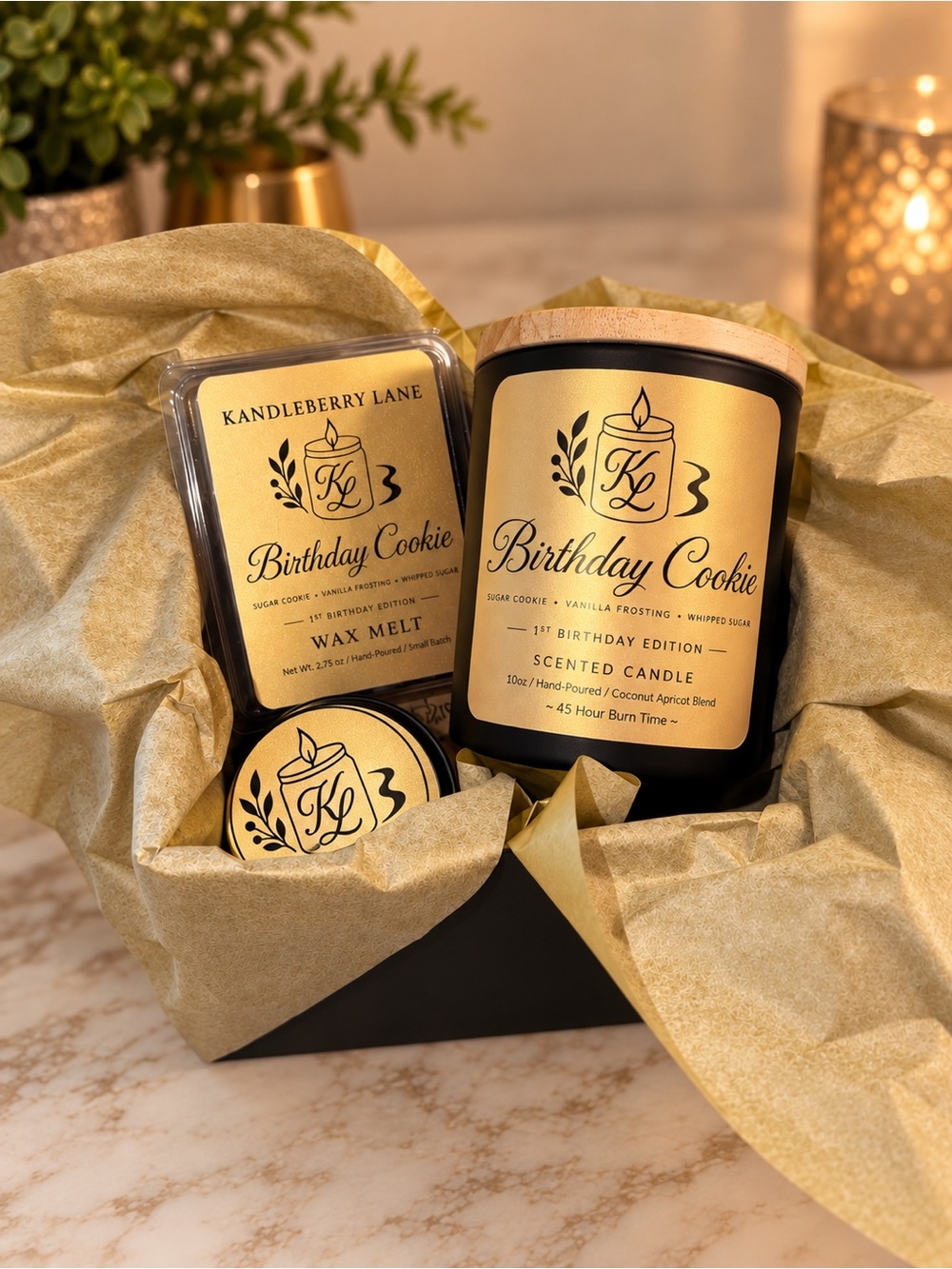Birthday Cookie Scented Candle & Wax Melt Set - Gold